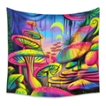 Dettaglio dell'arazzo psichedelico foresta di funghi con vivaci colori al neon - Funghi Rosa e Gialli Fluorescenti (ZJ515-1) / 73X95CM