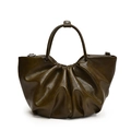 Elegante borsa a mano plissettata in morbida pelle verde oliva con manico tondo - verde oliva