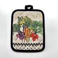Beige cotton baking heat insulation mat with fresh vegetable print and black piping - Vegetable