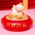 Chinese Fortune Cat ornament with golden ingots and festive red treasure basin - SJ0004-1 Blessing Ashtray