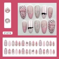 Pink French cat-eye press-on nails with 3D bow, music notes and polka dot patterns - Pink Bow Music Note Style (Z1274)
