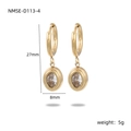 18K gold plated stainless steel hoop earrings with oval zircon charms, 27mm length - White