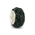 Cylindrical silver spacer bead with sparkling black rhinestones for jewelry making - Dark Green