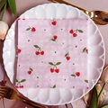 Pink checkered paper napkins with red cherry and white flower prints for parties - Pink Cherry Floral Plaid (1093)