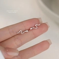 Minimalist S925 sterling silver snake stud earrings with shimmering cubic zirconia accents - Asymmetrical Style (E4517) / 925 Silver Needle / White Gold With White Zirconia