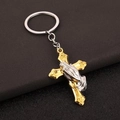 Porte-clés religieux avec croix dorée en relief et mains en prière argentées élégantes - Porte-clés / Doré