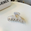 Elegant large acetate claw clip with cream and light brown marble texture pattern - Large Multi-Tooth / Cappuccino