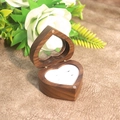 Elegant heart-shaped walnut wood ring box with a transparent window and white velvet insert - Heart Window / Walnut (White Double Slot)