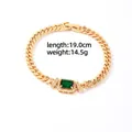 Bracciale a catena cubana dorata con smeraldo rettangolare e zirconi bianchi luminosi - Oro + Zircone Verde Rettangolare