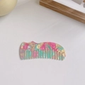 Rainbow marbled acetate hair comb in a cute cat shape with anti-static finish - Floral Green