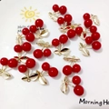 DIY red cherry charms with golden leaves and hanging loops for handmade jewelry crafting - Red Cherry Bulk Pendants (Cherry Z)