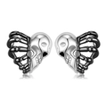 Orecchini a cuore in argento S925 con teschio d'argento e design a costole nere - Argento 925 / Stile Teschio Cuore (PED0008)