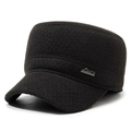 Dunkelbraune Wintermütze für Herren mit Ohrenschutz aus Wolle in flacher Form - Verstellbar / Schwarz