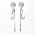 Silver stainless steel tassel earrings with heart padlock and zircon stones for women - Silver Heart Lock Tassel Style (PDE650)
