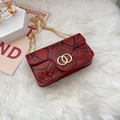 Fashionable red snakeskin pattern small square bag with golden chain and metal buckle - Red