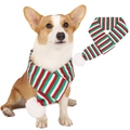 Details des rot-grün gestreiften Weihnachts-Strickschals für Hunde mit weißen Bommeln - Einheitsgröße / Rot Grün Weiß gestreifter Schal