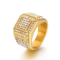 Luxurious hip hop gold stainless steel ring with square geometric full diamond setting - US 7 / Gold Square Pave Style (KR108366-MZOZ)