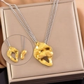 Collier double rang bicolore avec pendentif cœur doré irrégulier sur chaîne argent - Forme de Goutte d'Eau