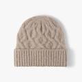 Thick cable-knit beanie in beige-pink with a ribbed fold-over cuff for winter warmth - One Size / Dark Khaki (24B043)