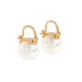 Elegantes pendientes de aro de plata S925 con grandes perlas blancas y acabado dorado - Oro champán