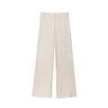 Elegante crèmekleurige broek met hoge taille, wijde pijpen en een zachte satijnglans - XS / Bottoms / Wit