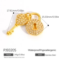 Gold stainless steel heart key and lock pendant with sparkling zircon stones - Heart Lock & Key Pendant Set PJ93205