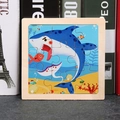 Square wooden 9-piece shark cartoon puzzle for toddlers early education toy - Shark