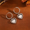 Boucles d'oreilles créoles argentées avec cœur serti de diamants et nacre blanche - Boucles d'Oreilles Créoles Cœur en Nacre Argentée