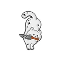 Pin creativo de esmalte de gato blanco con un cuchillo y patrón de estrella - Gato con Cuchillo en la Boca