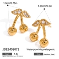 Boucles d'oreilles cerise dorées avec strass blancs et dimensions en acier inoxydable - Boucles d'oreilles puces cerise dorées(JDE2408073)