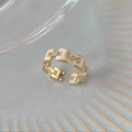 Adjustable golden H-link ring with light beige enamel inlay and sparkling zircon stones - Adjustable Open / H Letter Chain Style (J3346)