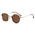 Fashionable oversized asymmetrical amber sunglasses with one square and one round lens frame - Leopard Frame / Tea Lens