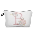 Close-up detail of white cosmetic bag with elegant pink floral letter B pattern - Merry Christmas Letter Style B