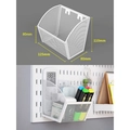 White metal mesh storage basket accessory for pegboard wall organizer system - Small Slanted Basket - White