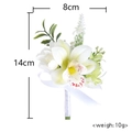 Elegant white artificial orchid boutonniere with green leaves and dimensions 14x8cm - White Green - Boutonniere