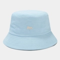 Detailed close-up of cartoon fox embroidery on a light blue cotton bucket hat - M (56-58cm) / Light Blue