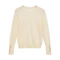 Détail des poignets avec boutons dorés décoratifs sur pull col rond de couleur crème - S / Blanc laiteux