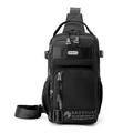 Borsa da petto in nylon nero impermeabile con scomparti a zip e tasca laterale a rete - Nero