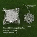 Set of 6 clear acrylic 100mm grape snowflake ornaments with silver hanging strings - Snowflake / 100mm