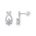 Macro view of sterling silver four-prong stud earring with round-cut gemstone - E13569-Crossed Teardrop with GRA Certificate