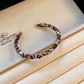 Adjustable leopard print open cuff bracelet with gold-plated spherical metal ends - Coffee Leopard Bangle (54#)