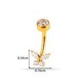 Gold butterfly belly ring with sparkling zircon stones and titanium curved barbell - Butterfly Style (T2521-1#) / Gold