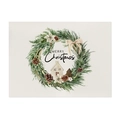 Mantel individual navideño de algodón y lino impermeable con corona de acuarela y texto - 32*21cm (Algodón y Lino) / CD102-4(Guirnalda Feliz Navidad)