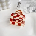 Square red and white checkered hair claw clip made of acetate with a glossy finish - 5cm / Coffee & Beige Checkerboard