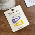 3-pack of triangle metal hair clips in purple, yellow, and blue floral prints - Flower Style / Set of 3 / Purple/Yellow