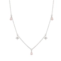 Elegant S925 sterling silver necklace with pink teardrop gems and sparkling star charms - 925 Silver / White Gold