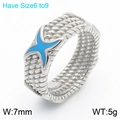 Silver braided band ring with blue star enamel detail and high polish finish - Steel + Blue Stone