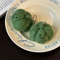 Handmade green wool felt pumpkin keychains with smiling face and silver metal ring - Green Broccoli