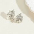 Silver leaf earrings with detailed texture and sparkling zircons in a trendy design - White Gold Plated Maple Leaf (ES2442) / Silver