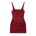 Deep red bodycon mini dress with corset stitching and side ruching on a white background - Burgundy